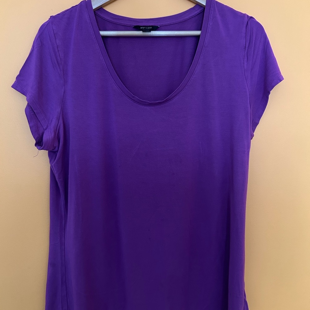 New York & Company Purple Fitted Cap Sleeve Tee
